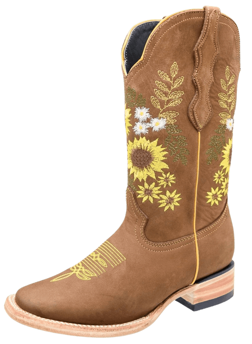 Women's Honey Nobuck with Sunflower Square Toe Rodeo Boot