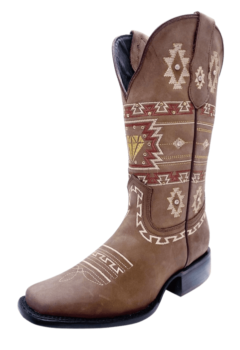 Women's Light Brown with Navajo Design Square Toe Rodeo Boot