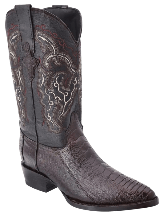 Brown Roper Round Toe Ostrich Leg Leather Boot