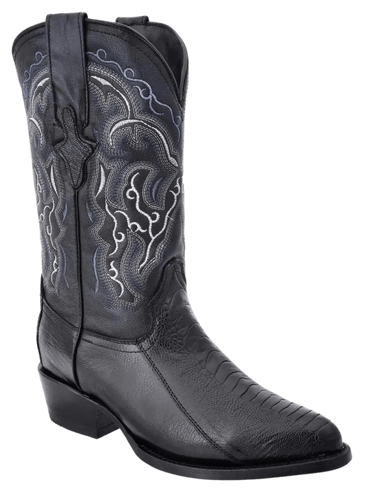 Black Roper Round Toe Ostrich Leg Leather Boot