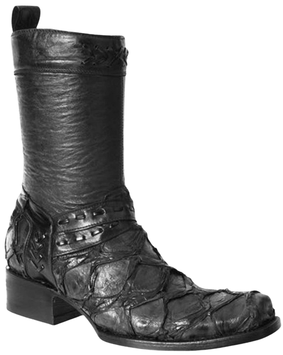 Black Square Toe Pirarucu Leather Hudson Boot