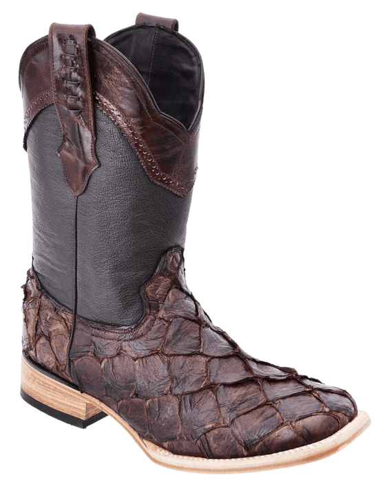 Brown Square Toe Pirarucu Leather Boot