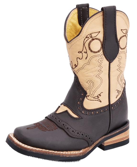 Boys Brown with Bull Square Toe Rodeo Boot 18 Mex 11C Kids USA