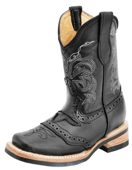 Boys' Black with Bull Square Toe Rodeo Boot