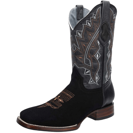 Black Nobuck with Light Blue Square Toe Rodeo Boot