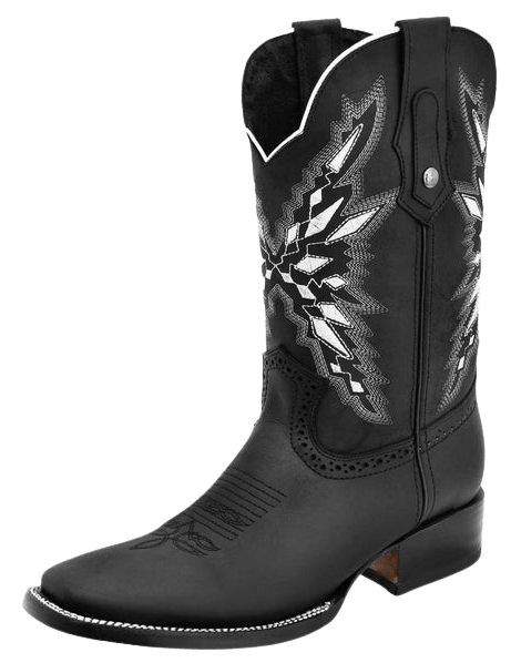 Black Crazy Leather Square Toe Rodeo Boot