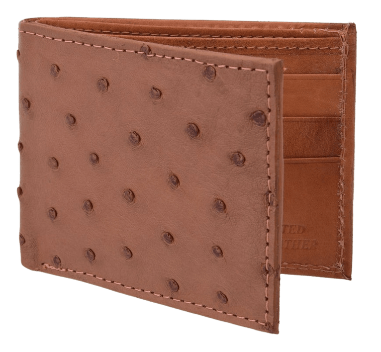 Cognac Bifold Ostrich Leather Wallet