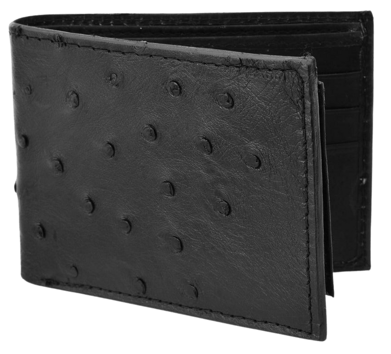Black Bifold Ostrich Leather Wallet