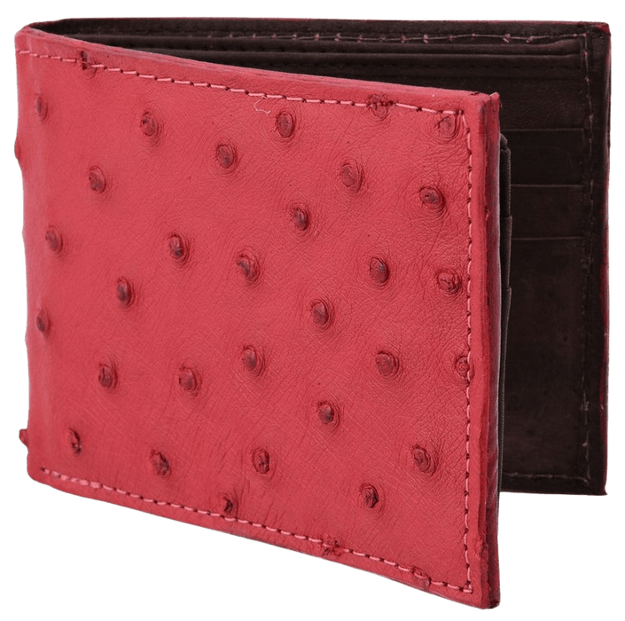 Red Bifold Ostrich Leather Wallet