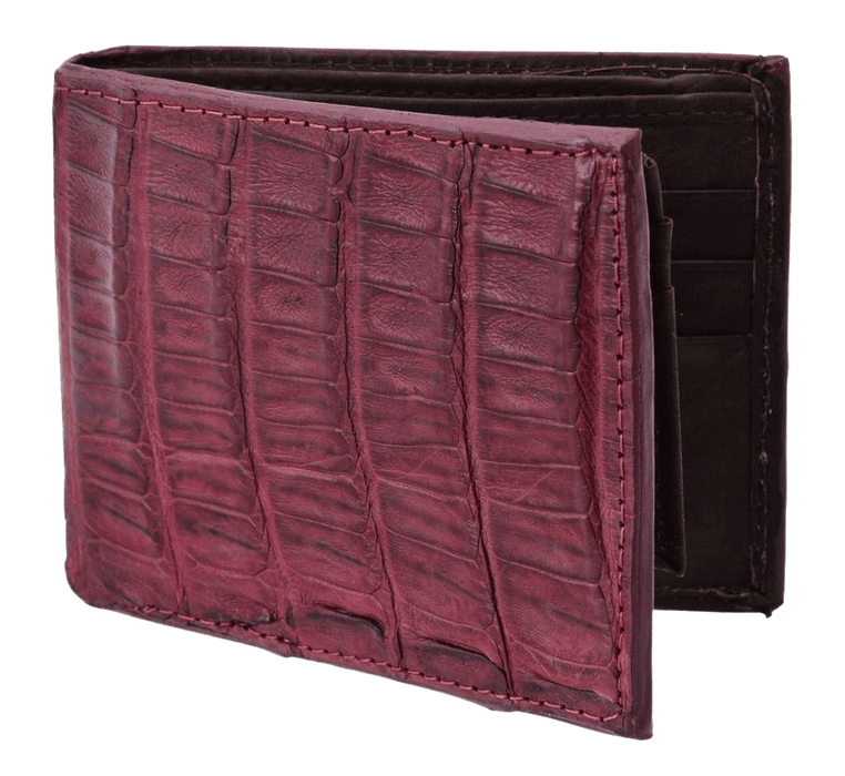 Burgundy Bifold Crocodile Leather Wallet