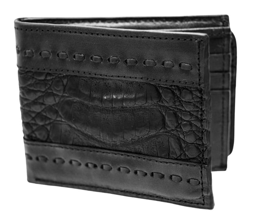 Black Bifold Crocodile Woven Leather Wallet