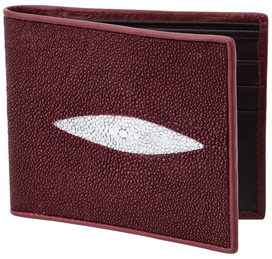 Men's Genuine Exotic Animal Skin Cartera Mantarraya Perla Sencilla Men's Wallet –Vino main image 0