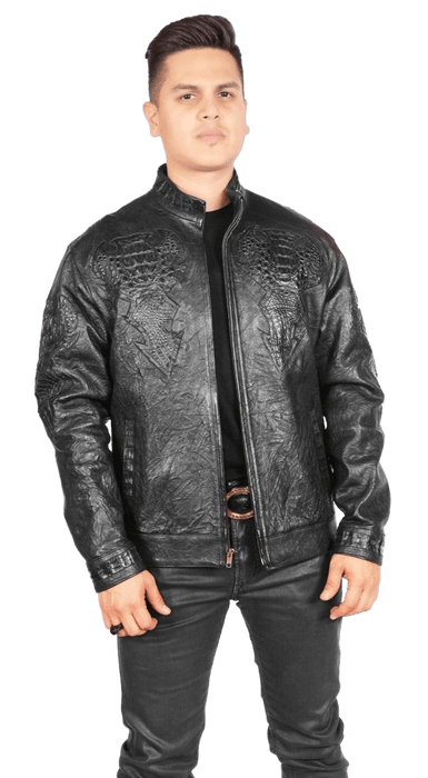 All Black Crocodile Leather Jacket
