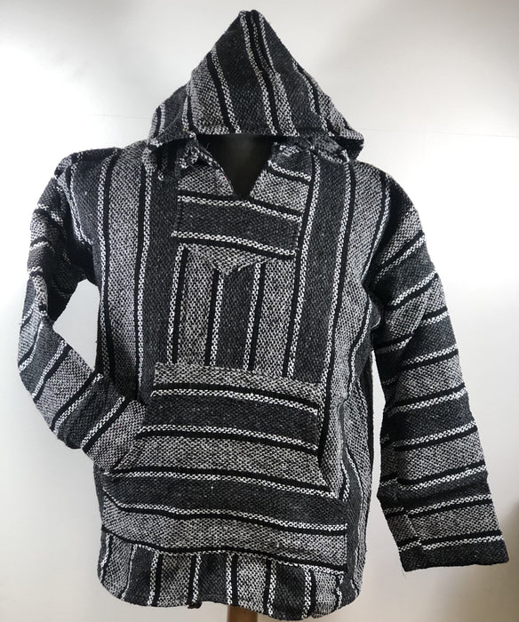 Baja Hoodie Grey and Light Grey with Black and White Lines 008