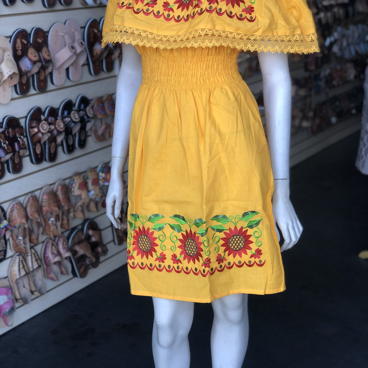 Girasoles Vestido Estampado Mexicano Vestido Corto Vestido Negro