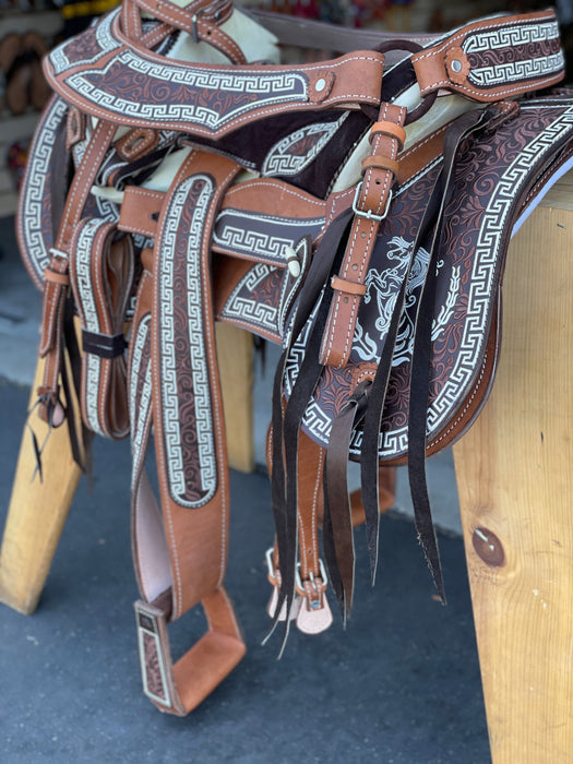 Brown with White Silk Thread Horses Cantina 15.5 Horse Saddle
