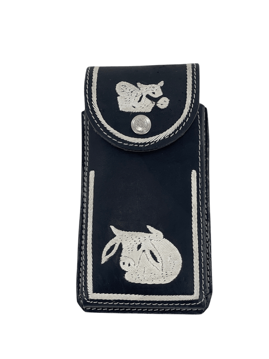 Black Double Bull Piteado Leather Phone Case