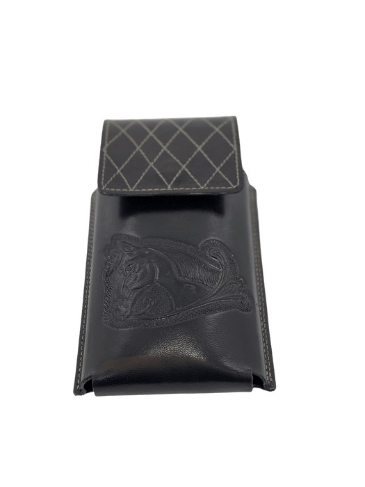 Black Horse Head Print Leather Phone Case