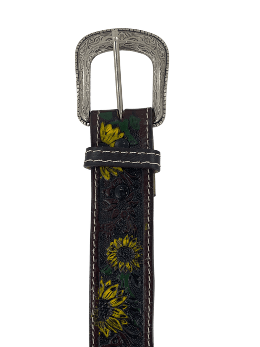 Women’s Dark Brown Hand-painted Sunflowers Leather Belt