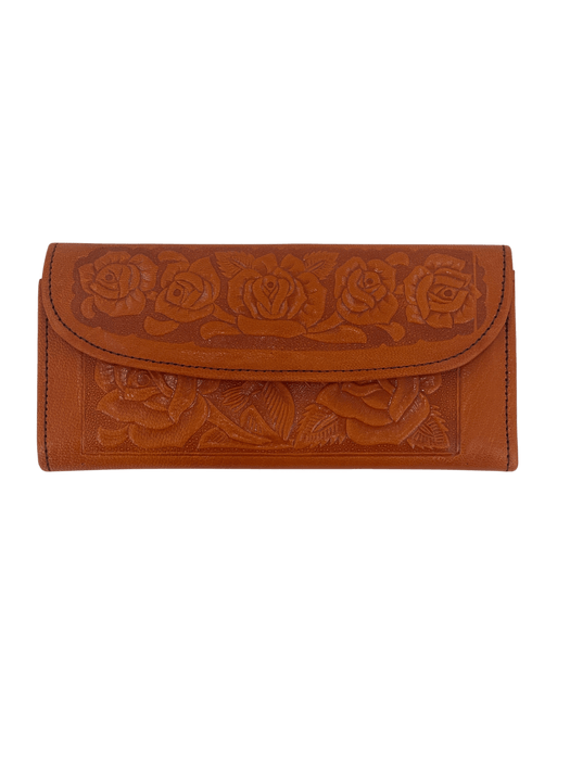 Orange Printed Roses Leather Wallet