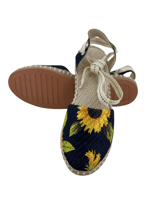 Navy Blue with Sunflowers Fabric Wrap Around Heel Huarache