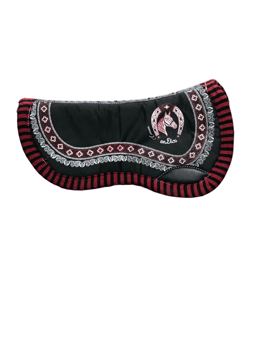 Black with Red and White Horse and Horseshoe Horse Saddle Pad / Suadero