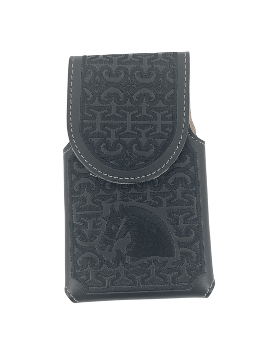 Black and Black Horse Head Silk Thread Leather Phone Case