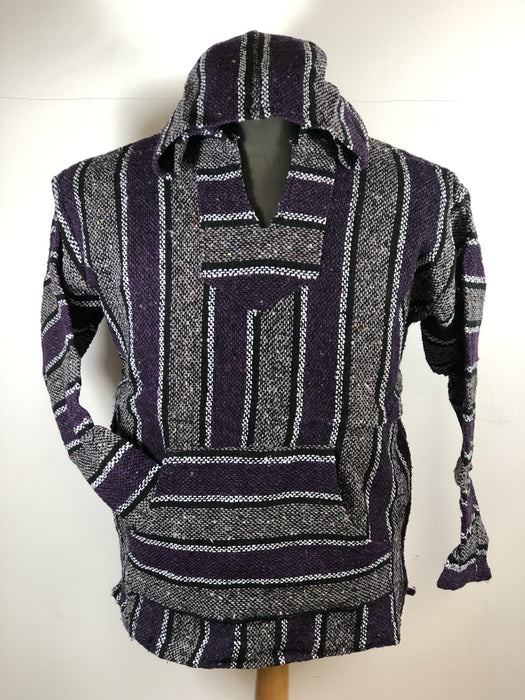 Baja Hoodie Grey and Purple with White and Black Lines 053
