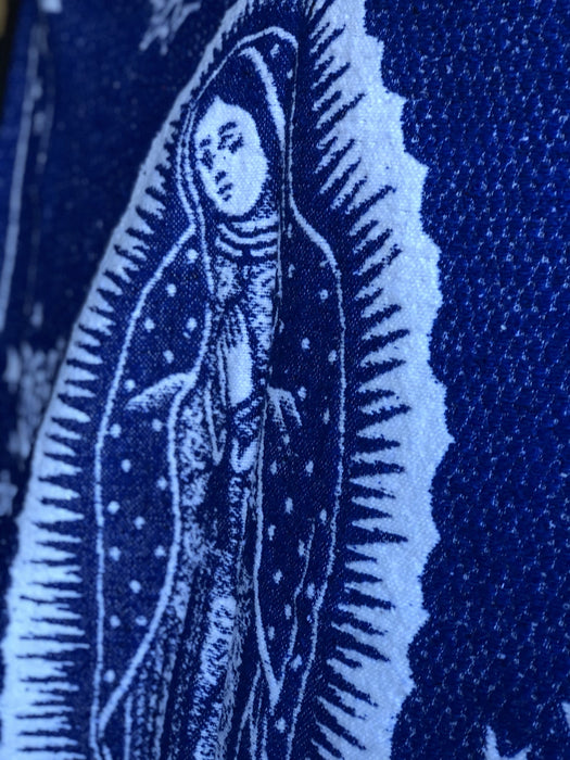 Blue and White Virgen de Guadalupe Poncho/Gaban