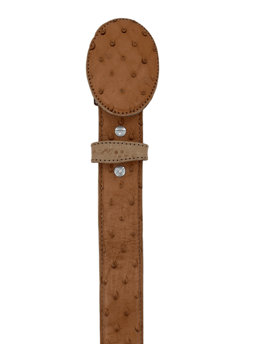 Tan Ostrich Print Leather Belt