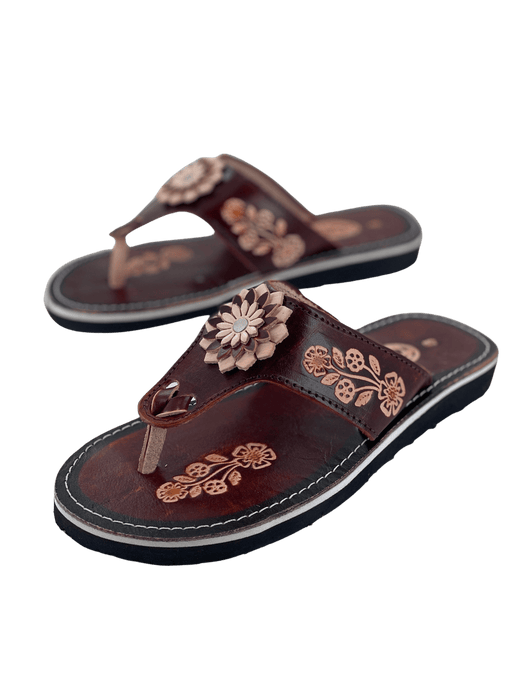 Leather Sandal -Brown Flower In Middle