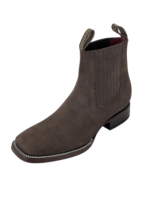Solid Brown Square Toe Nobuck Leather Sole Botin Rodeo