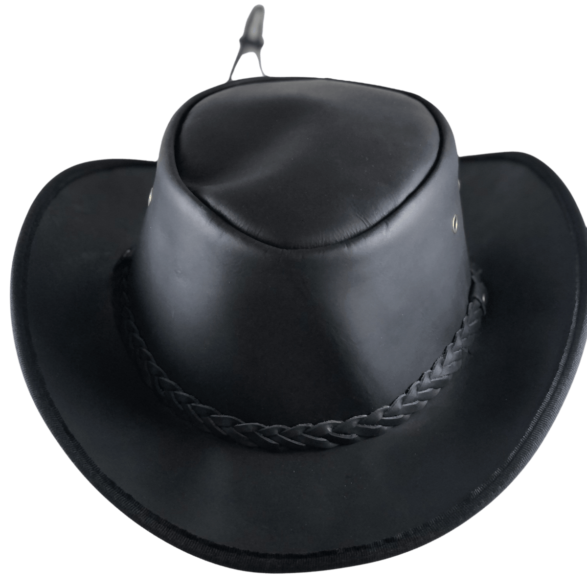 Plain Black Safari Aussie Indiana Jones Style Leather Hat — Rodeo