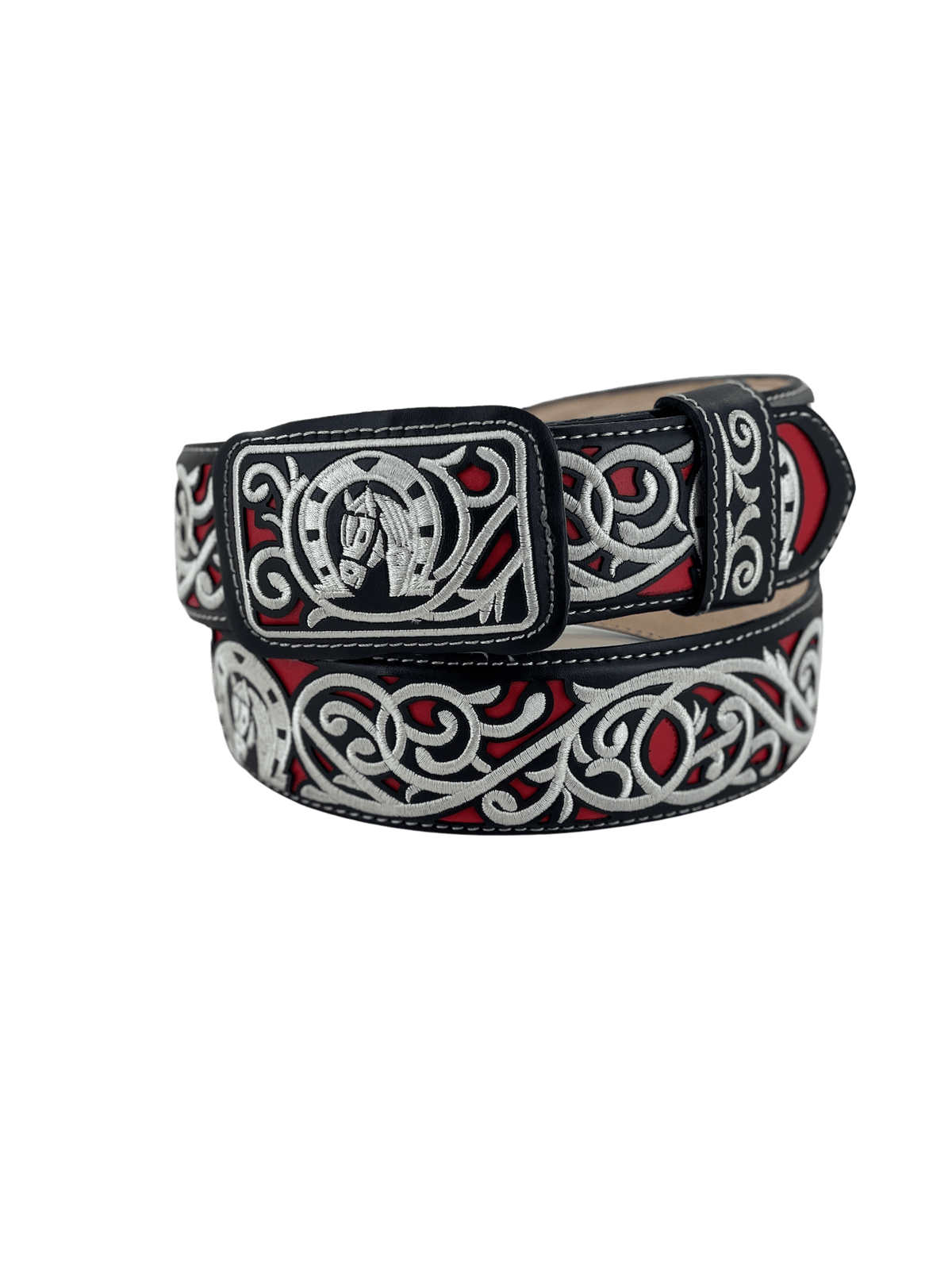 Sangle Charro Pour Cheval - 38 Pouces - Rouge Et Noir - Sangle Mexicaine