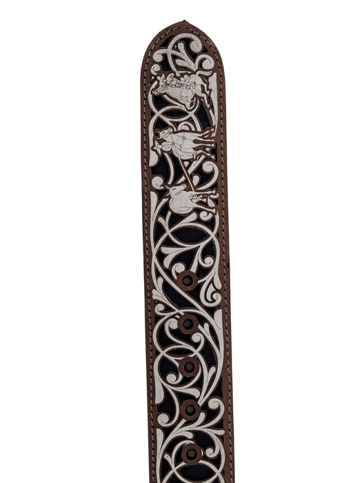 Suerte Charra Design Double Shaded Brown with White Chiseled Charro Leather Belt