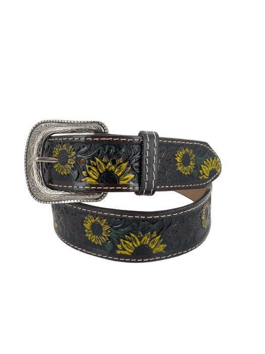 Women’s Dark Brown Hand-painted Sunflowers Leather Belt