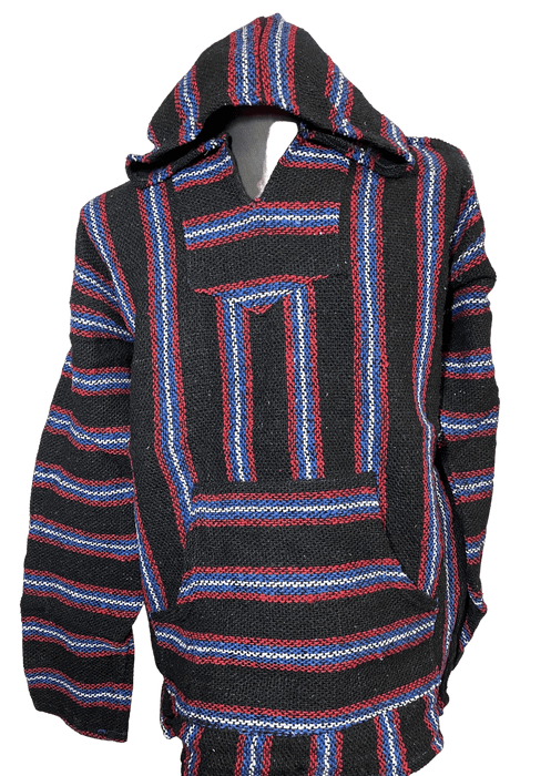 Baja Hoodie Black with Red, Blue, and White Lines 085