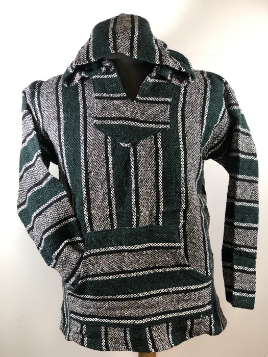 Baja Hoodie Green and Grey with White and Black Lines 023