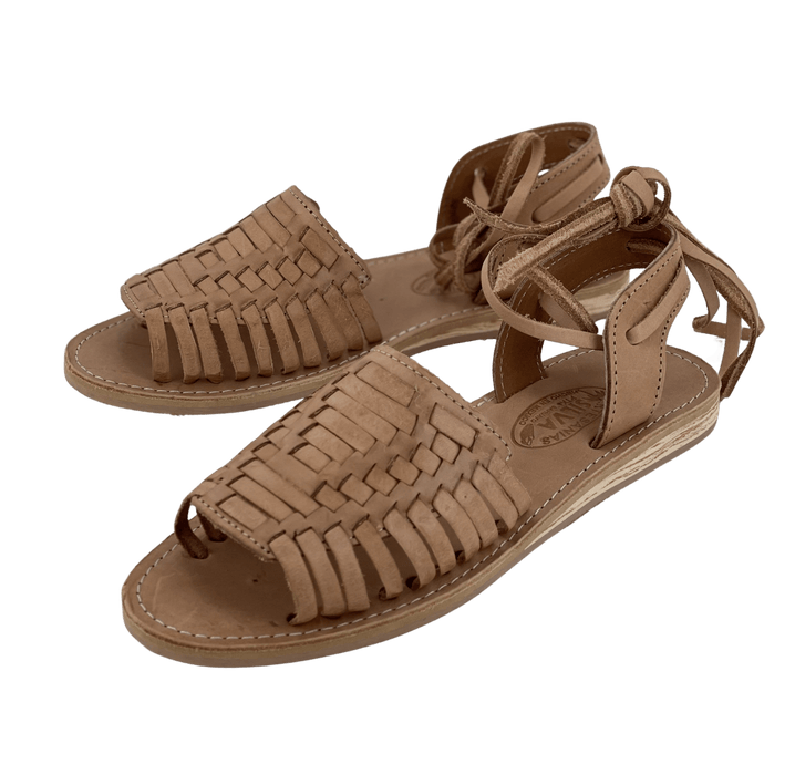 Tan Open Toe Wrap Around Heel Huarache