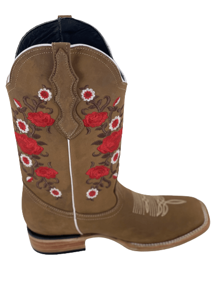 Women’s Red Rose Hazelnut Square Toe Rodeo Boot