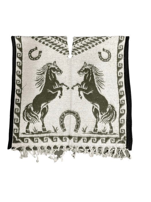 White and Olive Green Youth Horse Poncho/Gaban