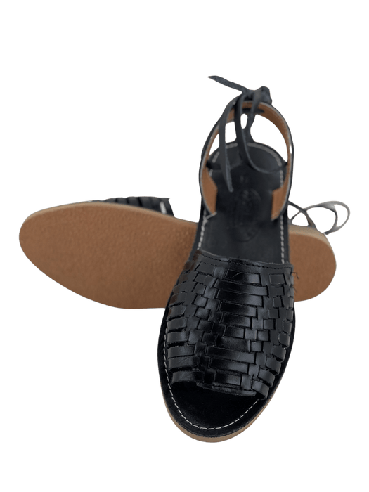 Black Open Toe Wrap Around Heel Huarache