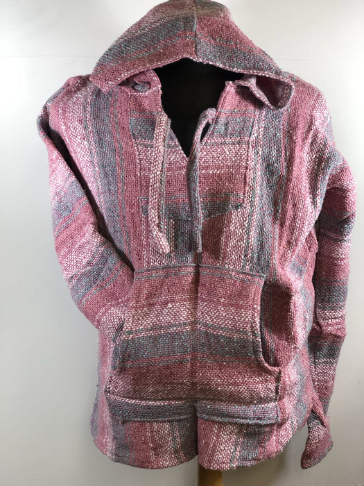 Baja Hoodie Pink with White and Blue Lines 018