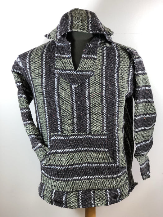 Baja Hoodie Grey and Light Green with White Lines 037