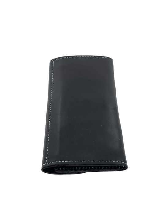 Black with White Embroidery Leather Wallet