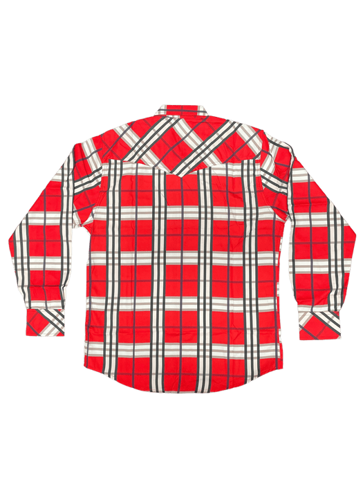 Red with White Multicolor Western Button Down Shirt