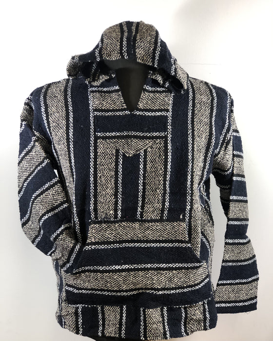 Baja Hoodie Navy Blue and Beige with Black and White Lines 020