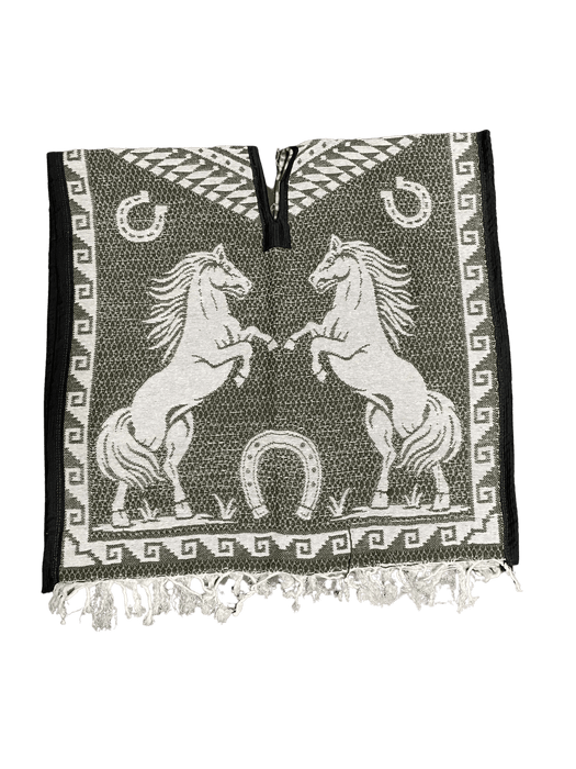 White and Olive Green Youth Horse Poncho/Gaban