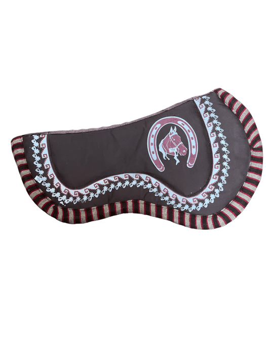 Brown with White and Burgundy Horse and Horseshoe Horse Saddle Pad / Suadero