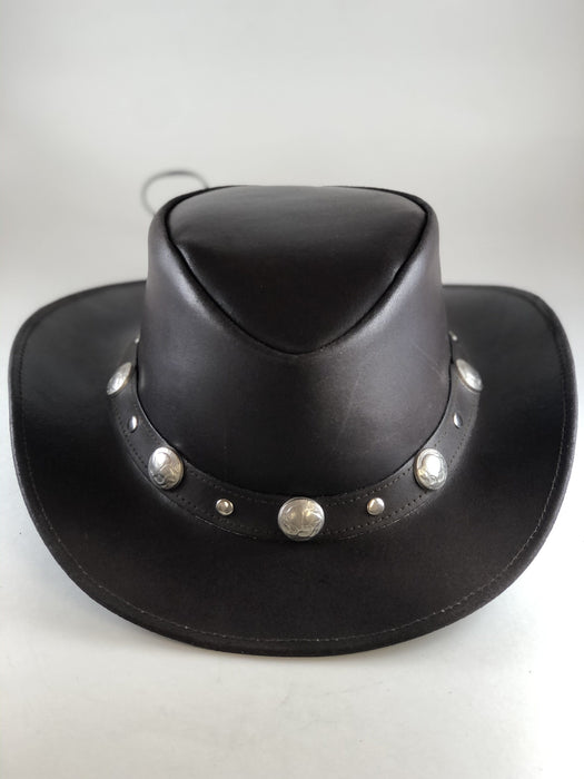 Brown Safari Aussie Indiana Jones Style Leather Hat Buffalo Nickel Metal Concho